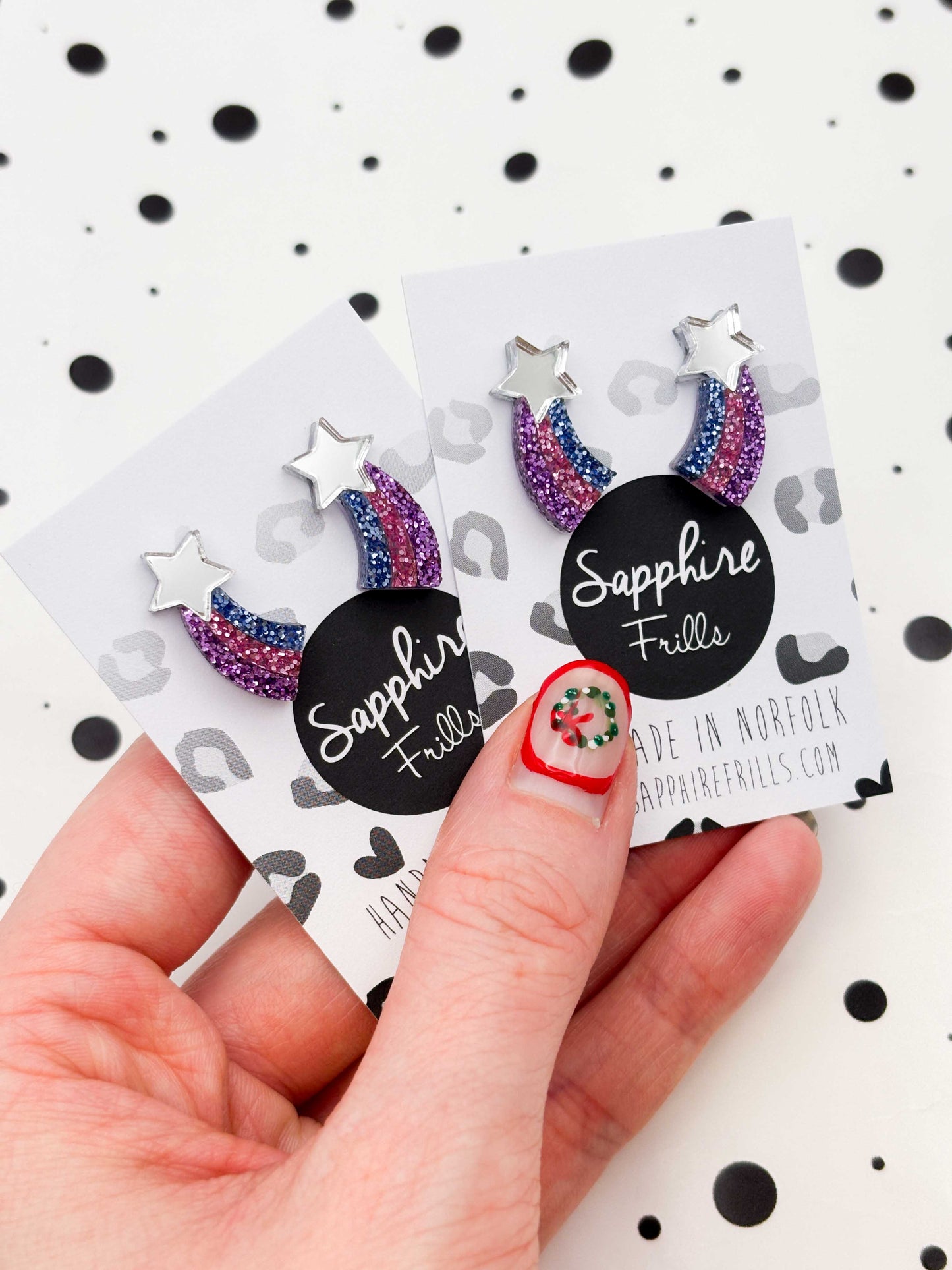Small Pastel Lilac, Pink & Blue Glitter Shooting Star Studs – Hypoallergenic Stainless Steel
