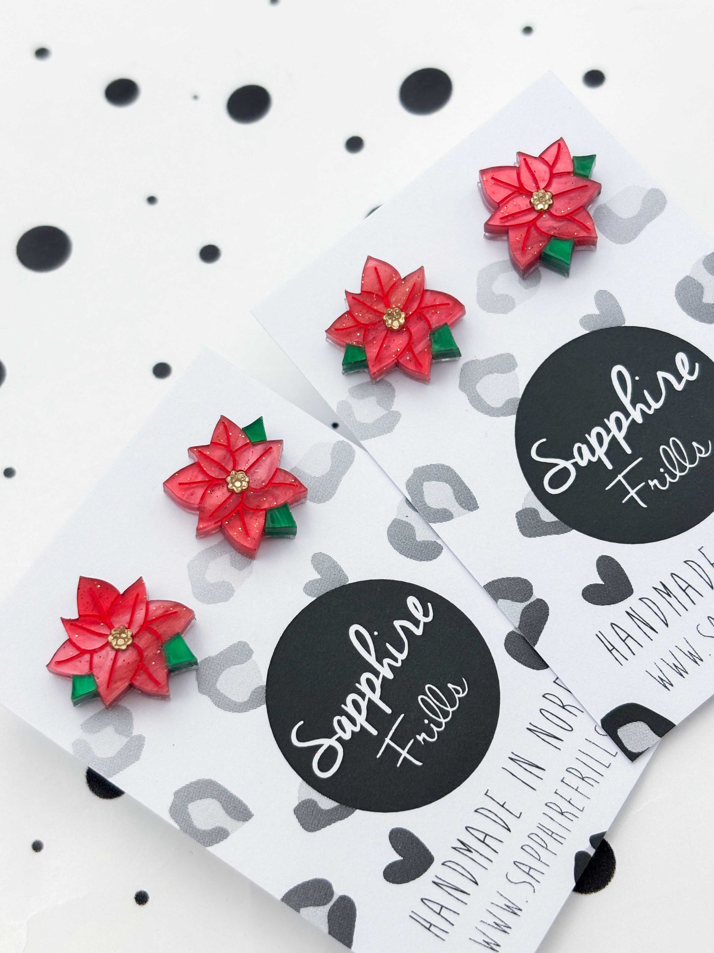 Small Red Glitter Marble Poinsettia Studs – Hypoallergenic Stainless Steel