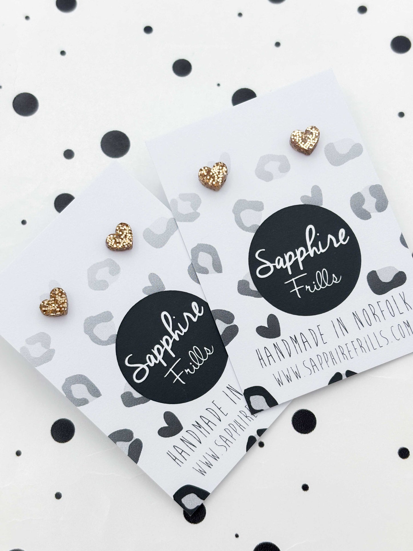 Micro Champagne Gold Glitter Heart Acrylic Studs