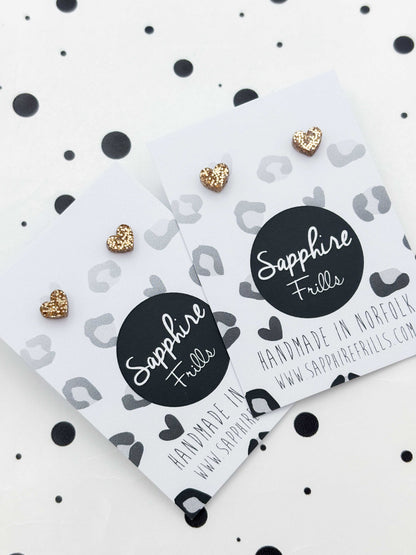 Micro Champagne Gold Glitter Heart Acrylic Stud – Hypoallergenic Stainless Steel