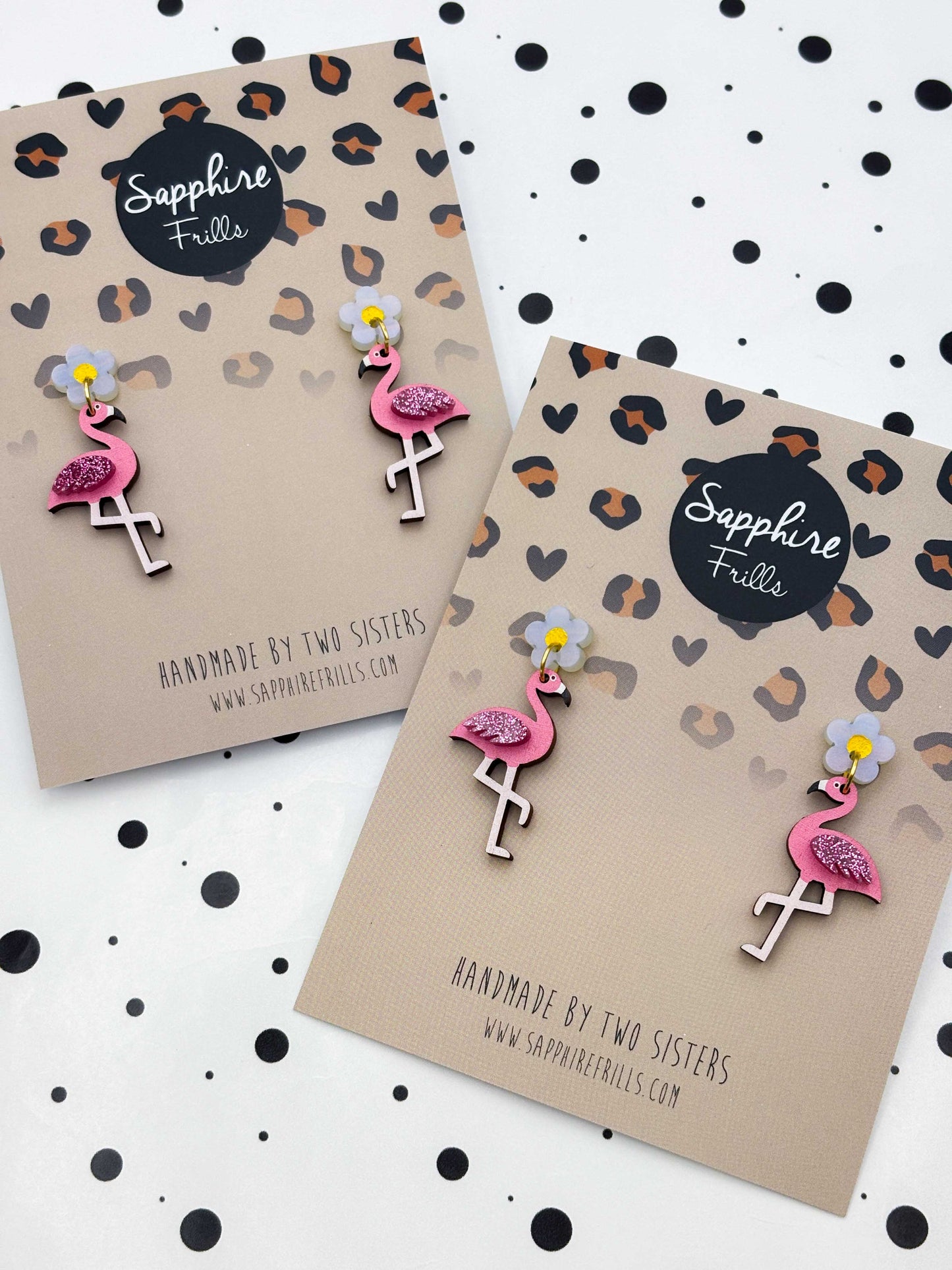 Pearl Shimmer and Hot Pink Glitter Acrylic Flamingo Flower Dangle Earrings – Hypoallergenic Stainless Steel