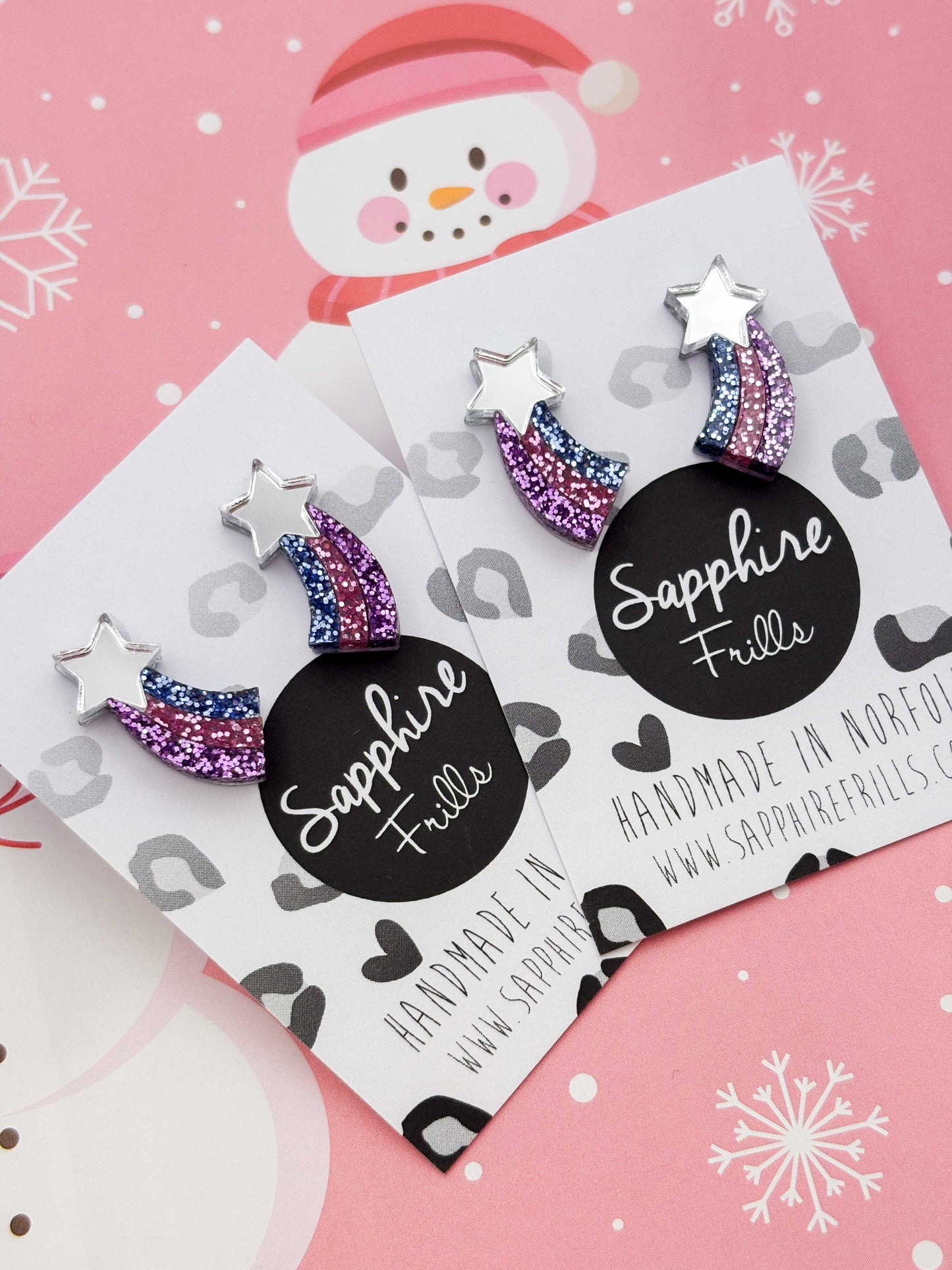 Small Pastel Lilac, Pink & Blue Glitter Shooting Star Studs – Hypoallergenic Stainless Steel