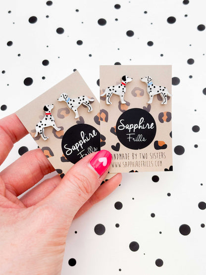 Small Dalmatian Mismatch Acrylic Stud Earrings – Hypoallergenic Stainless Steel