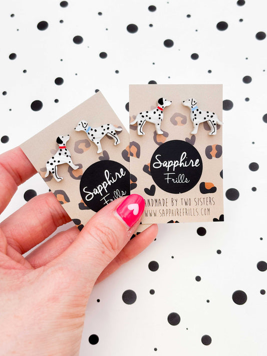 Small Dalmatian Mismatch Acrylic Stud Earrings – Hypoallergenic Stainless Steel