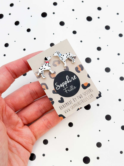 Small Dalmatian Mismatch Acrylic Stud Earrings – Hypoallergenic Stainless Steel