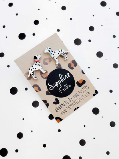 Small Dalmatian Mismatch Acrylic Stud Earrings – Hypoallergenic Stainless Steel