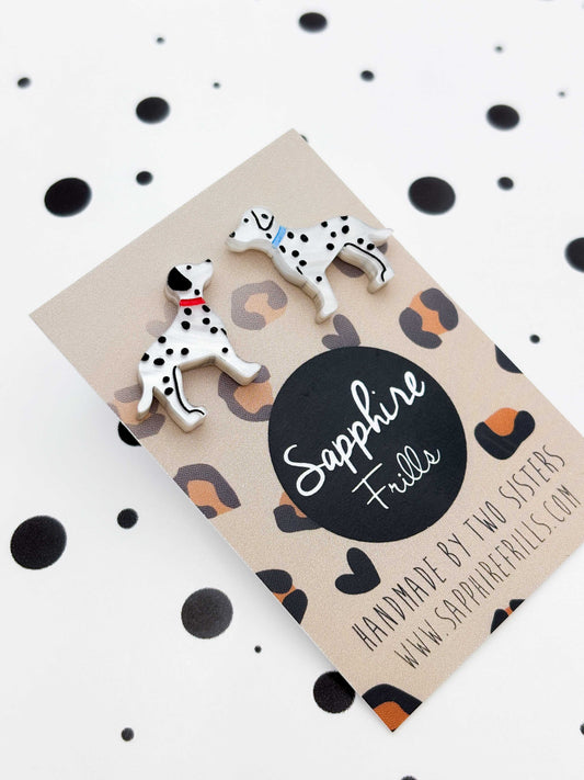 Small Dalmatian Mismatch Acrylic Stud Earrings – Hypoallergenic Stainless Steel