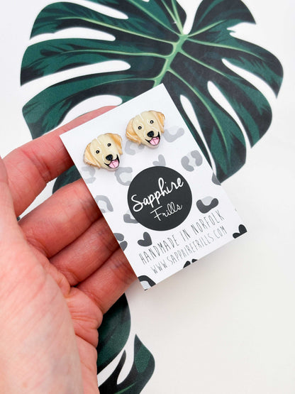 Small Golden Retriever Face Stud Earrings – Hypoallergenic Stainless Steel