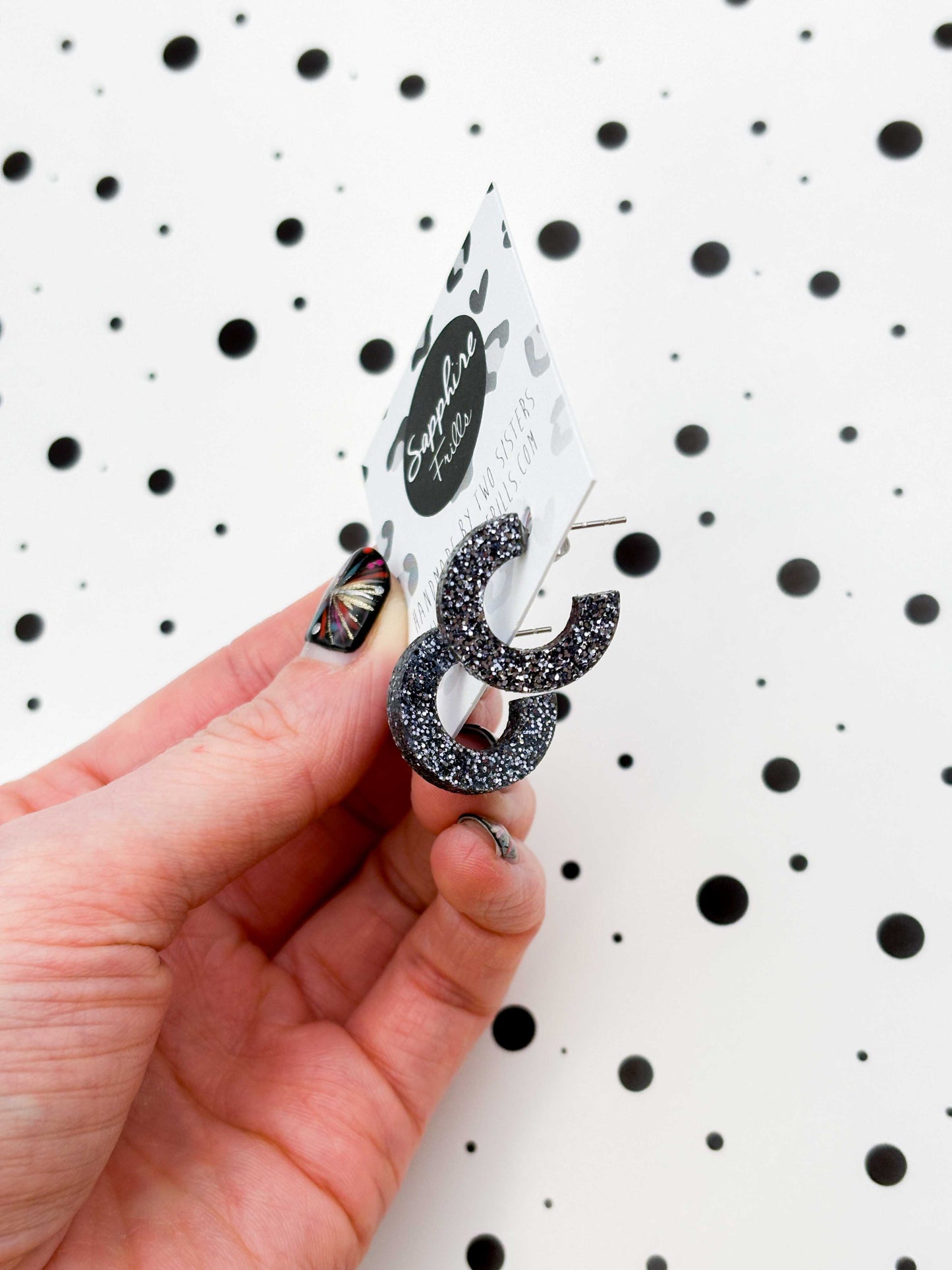 Medium Gunmetal Glitter Acrylic Hoops