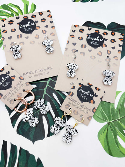 Large Dalmatian Dangle Earrings or Necklace – Hypoallergenic Stainless Steel