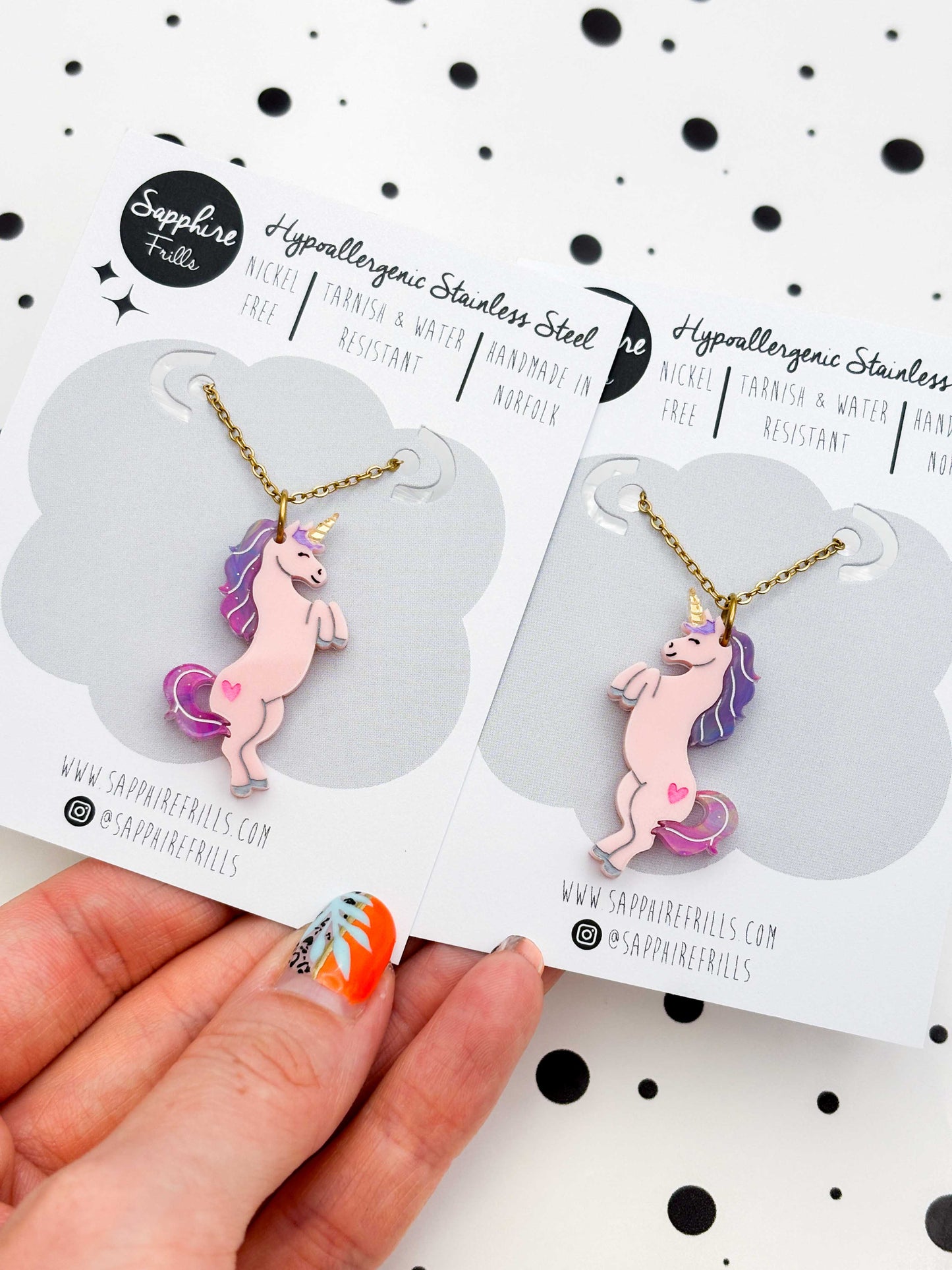 Limited Edition Large Pink Princess Unicorn Dangle Earrings or Necklace – Hypoallergenic Stainless Steel