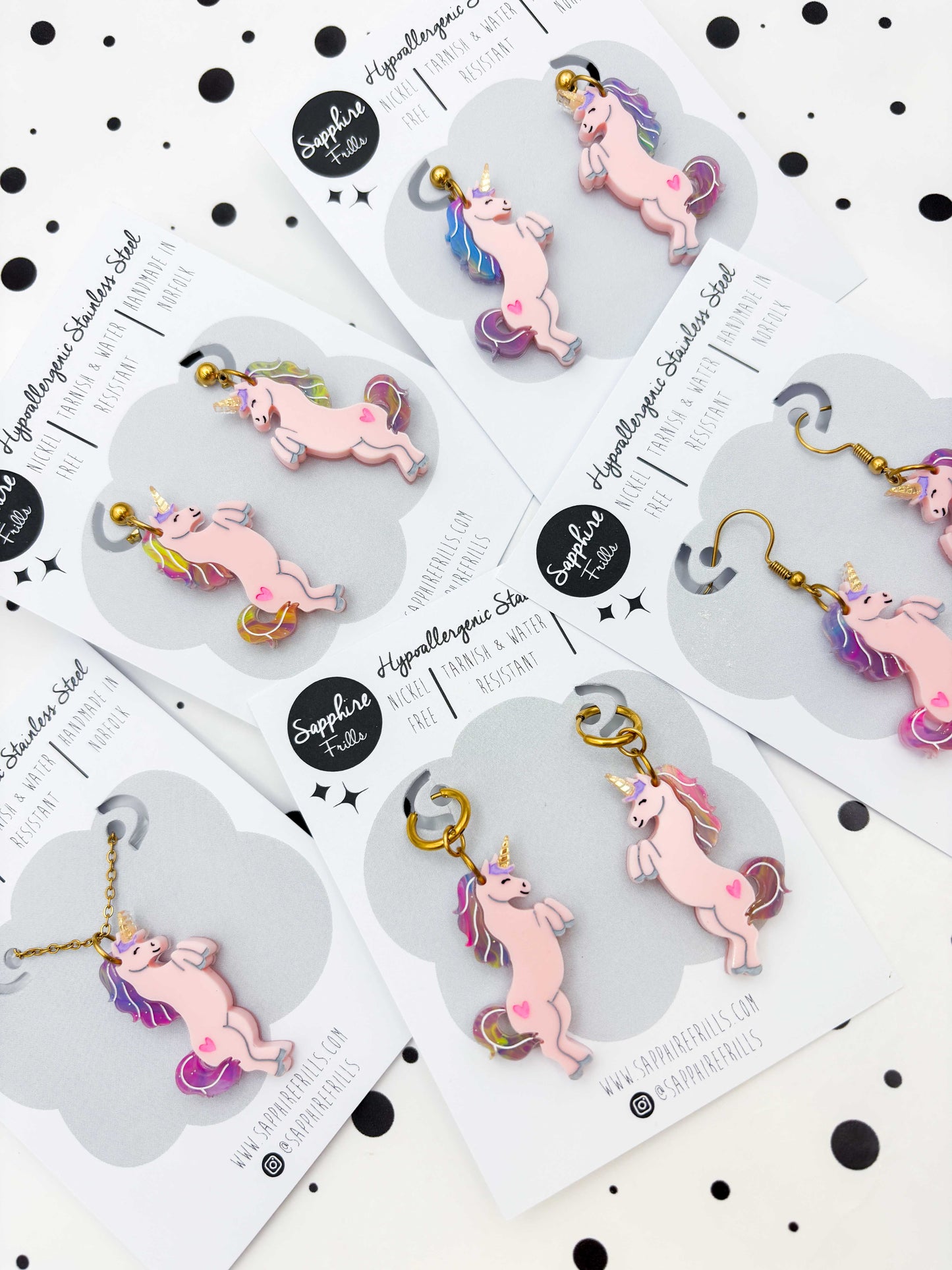 Limited Edition Large Pink Princess Unicorn Dangle Earrings or Necklace – Hypoallergenic Stainless Steel