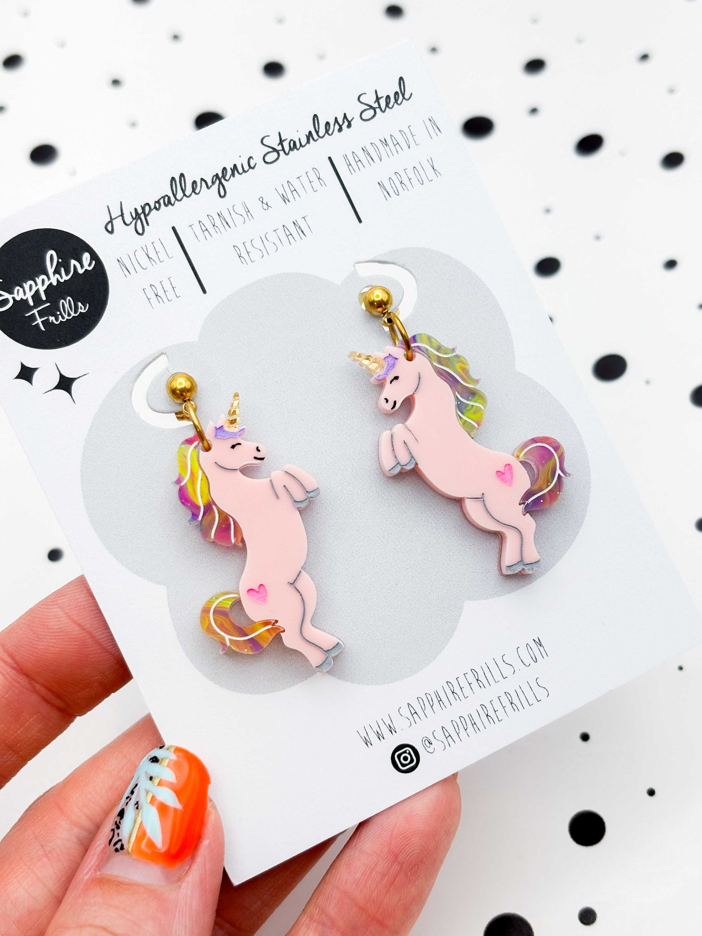 Limited Edition Large Pink Princess Unicorn Dangle Earrings or Necklace – Hypoallergenic Stainless Steel