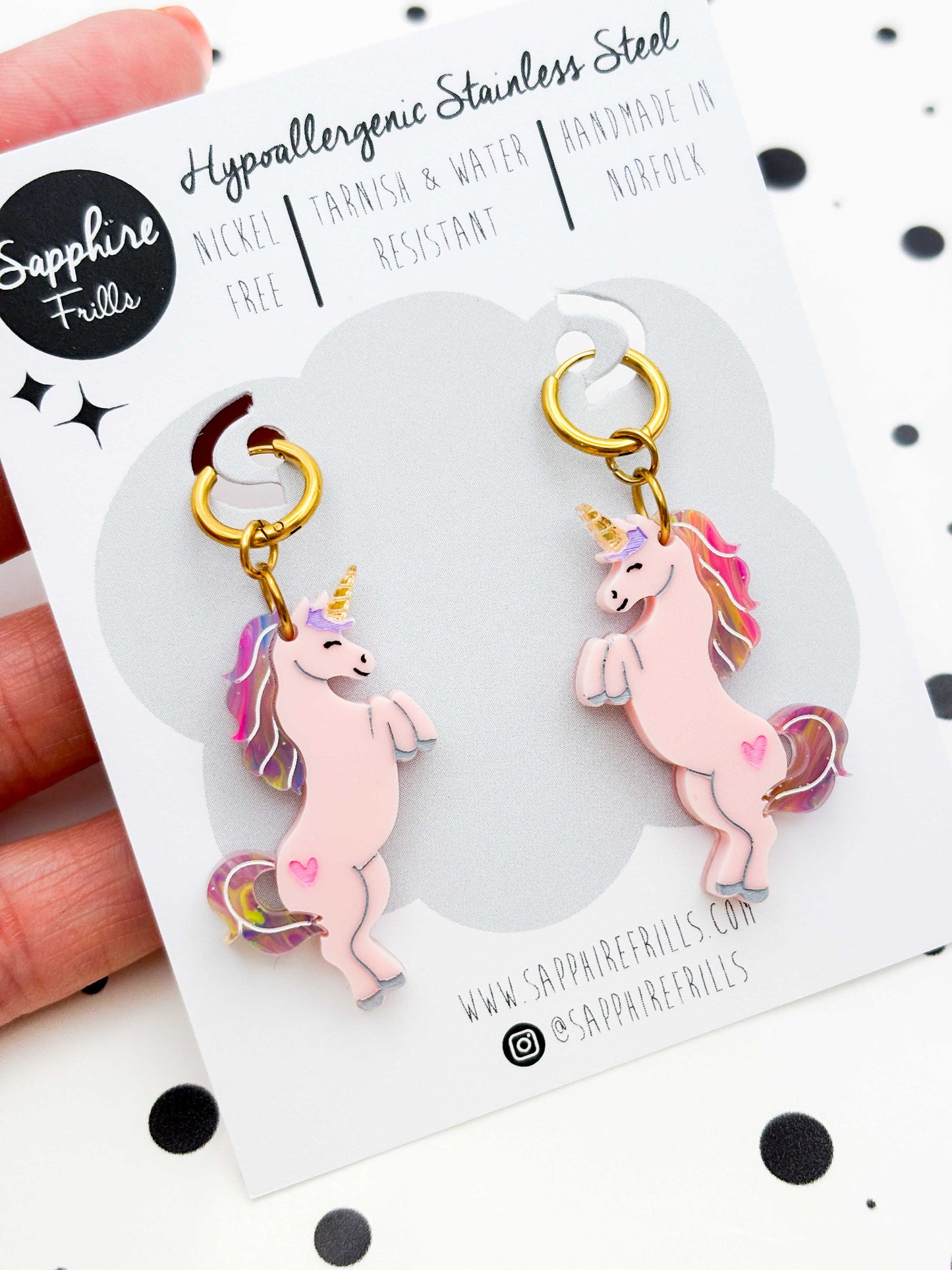 Limited Edition Large Pink Princess Unicorn Dangle Earrings or Necklace – Hypoallergenic Stainless Steel