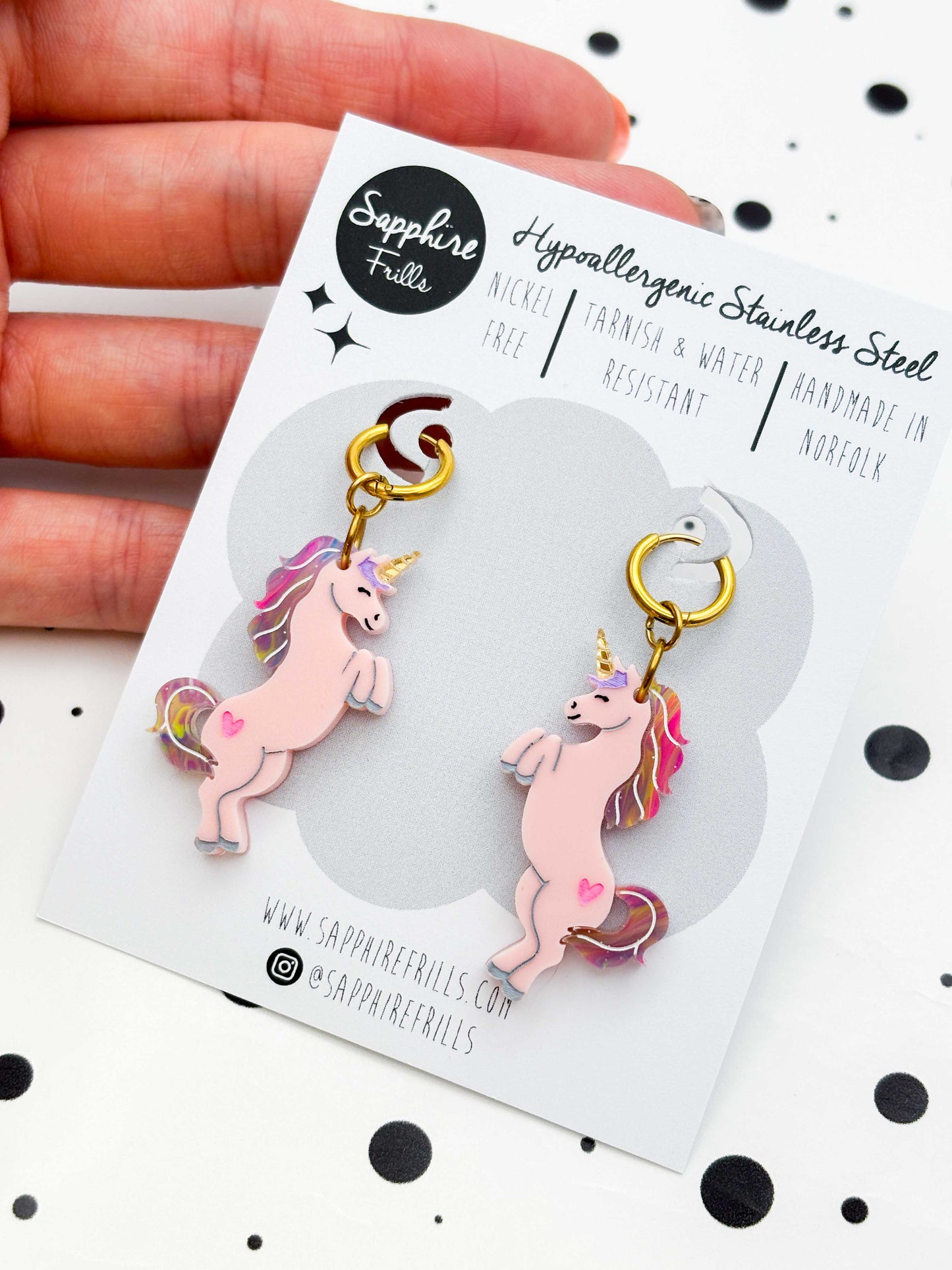Limited Edition Large Pink Princess Unicorn Dangle Earrings or Necklace – Hypoallergenic Stainless Steel