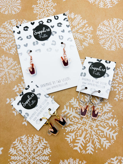 Medium Iridescent Acrylic Mulled Wine Mug Dangle Earrings or Necklace – Hypoallergenic Stainless Steel