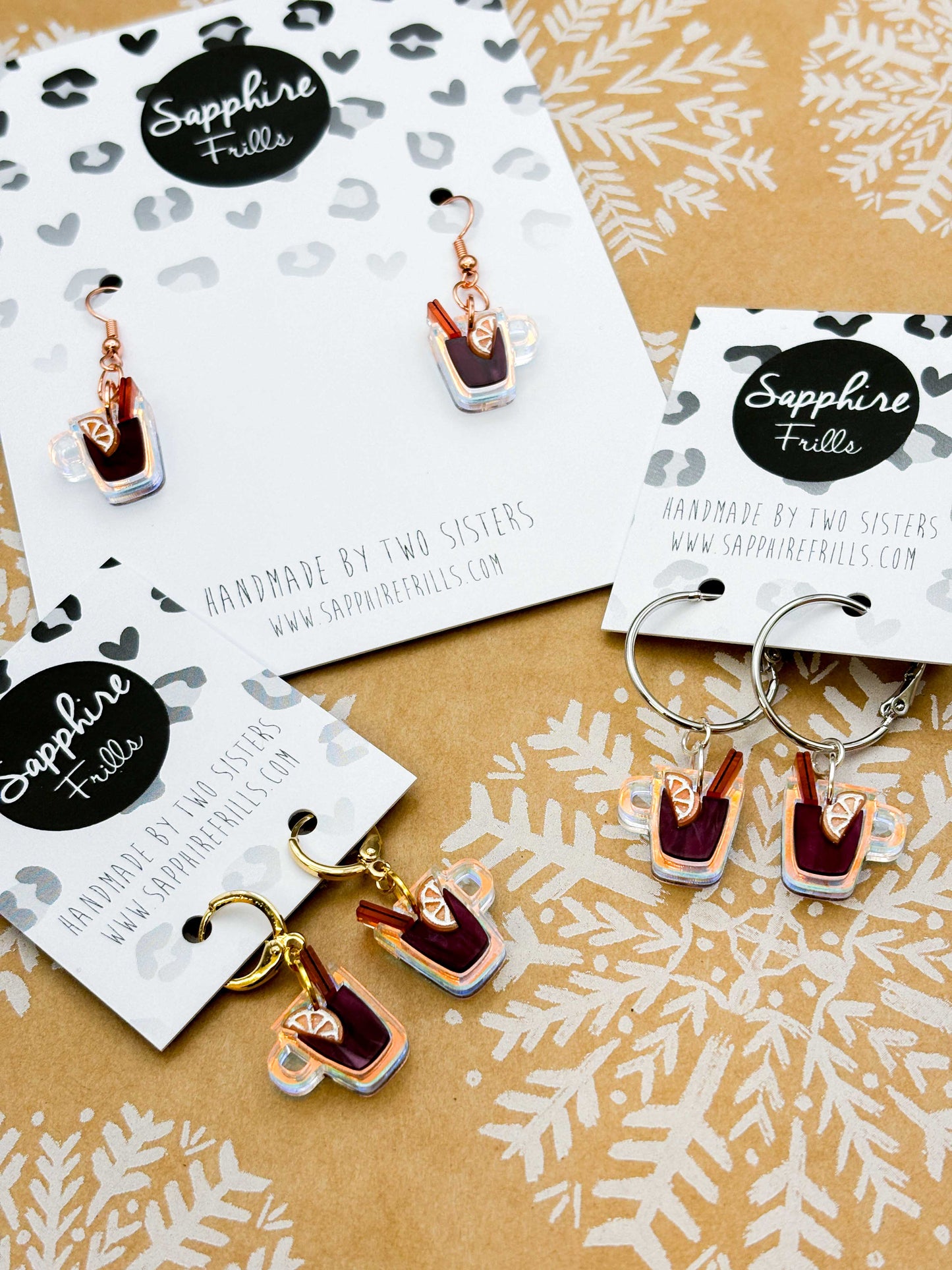 Medium Iridescent Acrylic Mulled Wine Mug Dangle Earrings