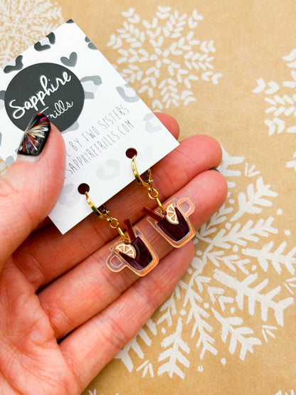 Medium Iridescent Acrylic Mulled Wine Mug Dangle Earrings or Necklace – Hypoallergenic Stainless Steel