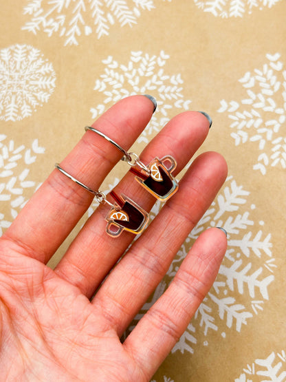 Medium Iridescent Acrylic Mulled Wine Mug Dangle Earrings or Necklace – Hypoallergenic Stainless Steel