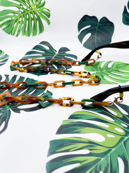 Emerald and Tortoise Shell Geometric Glasses Chain