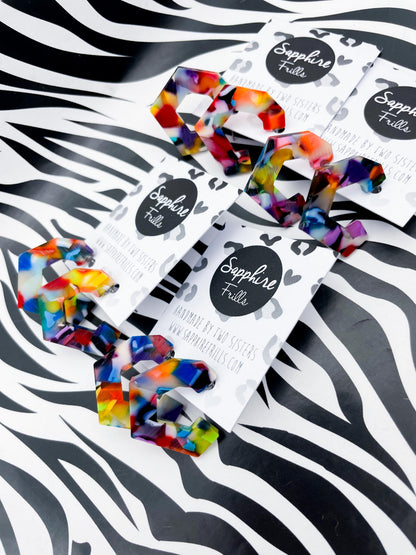 Large Rainbow Acrylic Geometric Hoops – Hypoallergenic Stainless Steel