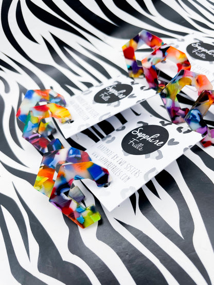 Large Rainbow Acrylic Geometric Hoops – Hypoallergenic Stainless Steel