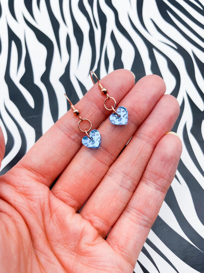 Mini Light Blue Leopard Print Acrylic Mirror Heart Dangle Earrings or Necklace – Hypoallergenic Stainless Steel