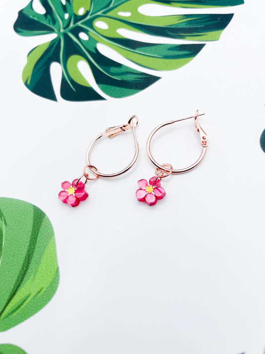 Mini Pink Marble Acrylic Forget Me Not Flower Dangle Earrings or Necklace – Hypoallergenic Stainless Steel
