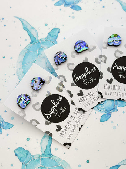 Mini Blue & Green Real Sundial Shell Studs – Hypoallergenic Stainless Steel