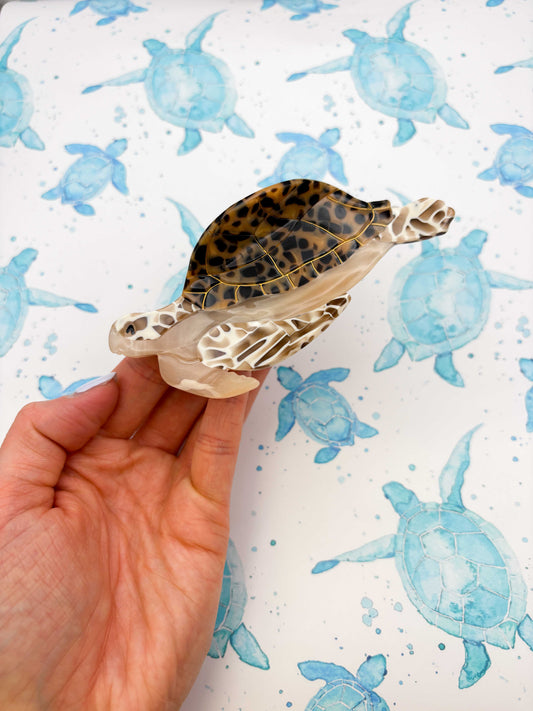 Large Brown Tortoise Shell Turtle Claw Clip