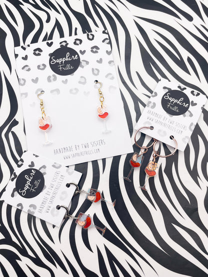 Medium Iridescent Blue and Orange Marble Acrylic Aperol Spritz Dangle Earrings or Necklace – Hypoallergenic Stainless Steel