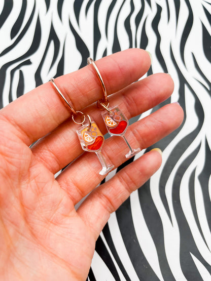Medium Iridescent Blue and Orange Marble Acrylic Aperol Spritz Dangle Earrings or Necklace – Hypoallergenic Stainless Steel
