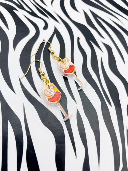 Medium Iridescent Blue and Orange Marble Acrylic Aperol Spritz Dangle Earrings or Necklace – Hypoallergenic Stainless Steel
