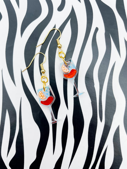 Medium Iridescent Blue and Orange Marble Acrylic Aperol Spritz Dangle Earrings or Necklace – Hypoallergenic Stainless Steel