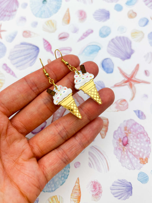 Large Whippy Ice Cream with Flake and Sprinkles Dangle Earrings or Necklace – Hypoallergenic Stainless Steel