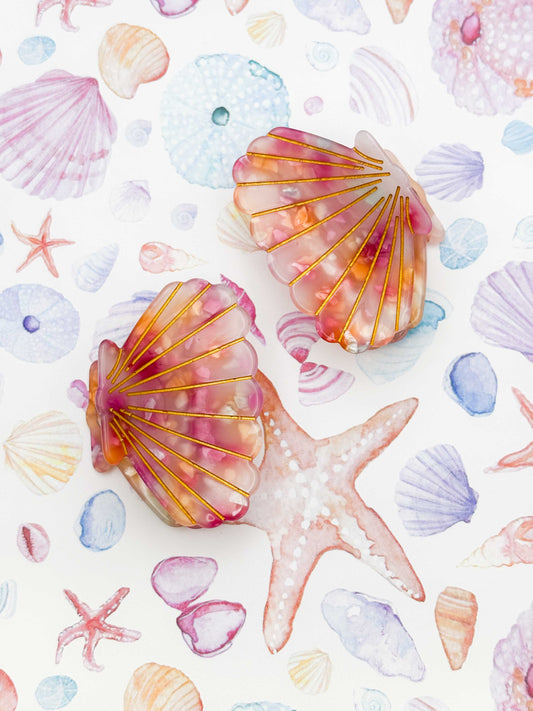 Small Pink and Orange Shell Claw Clip