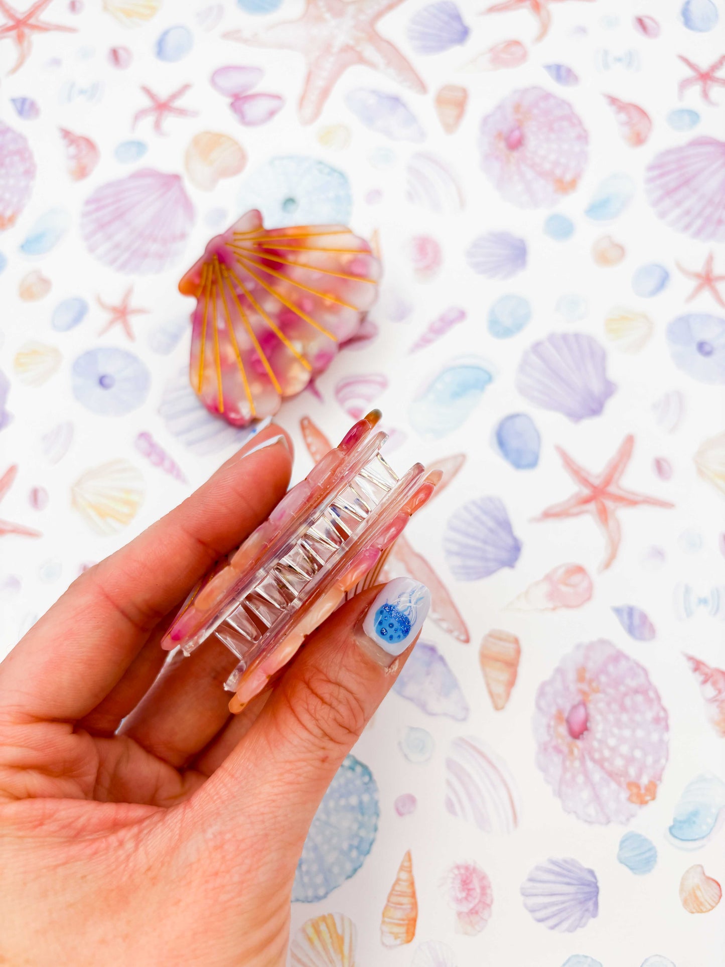 Small Translucent Pink and Orange Shell Claw Clip
