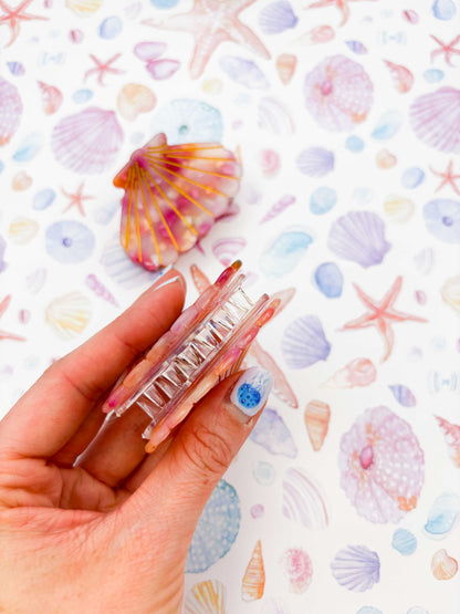 Small Pink and Orange Shell Claw Clip