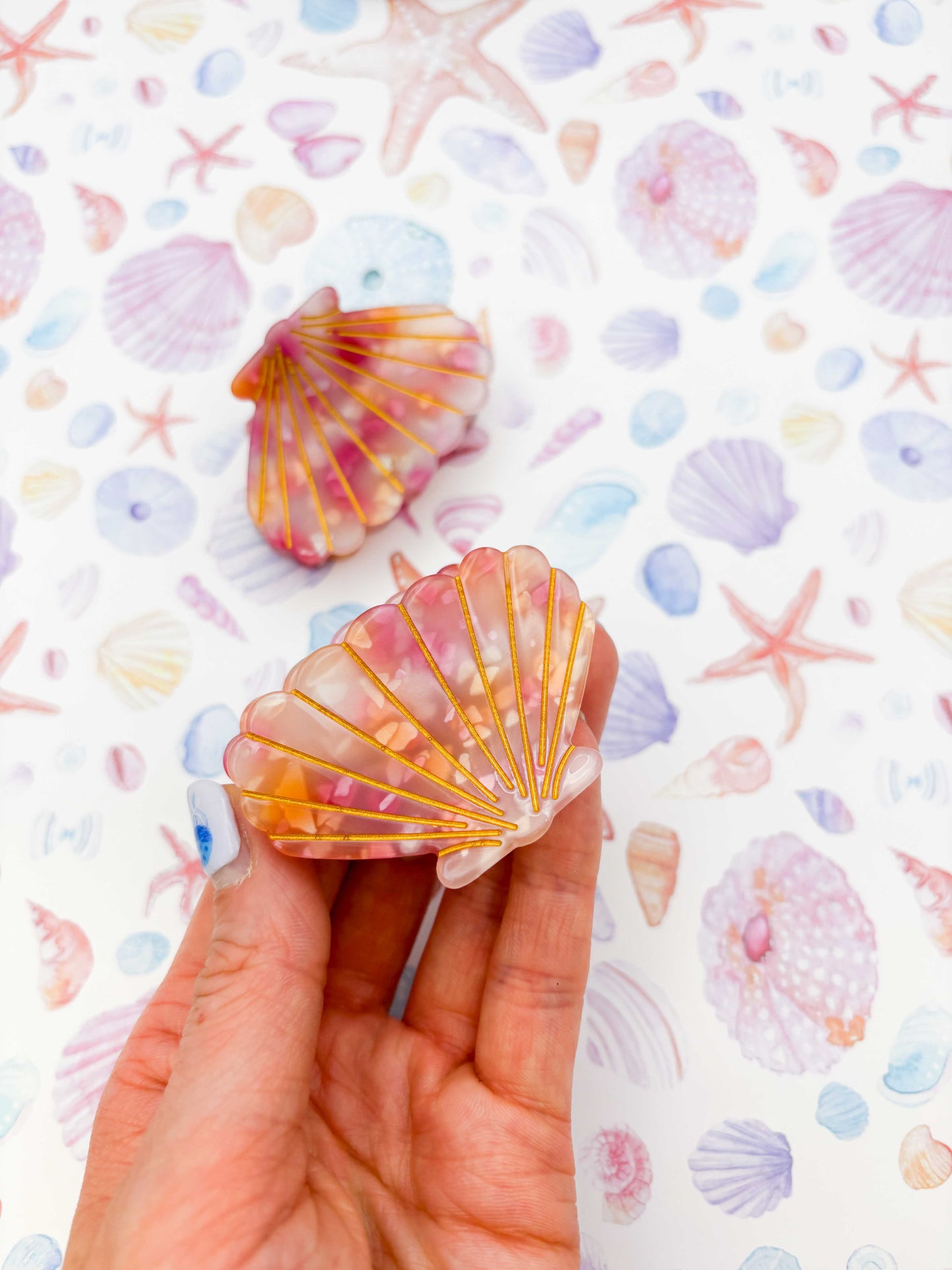 Small Translucent Pink and Orange Shell Claw Clip