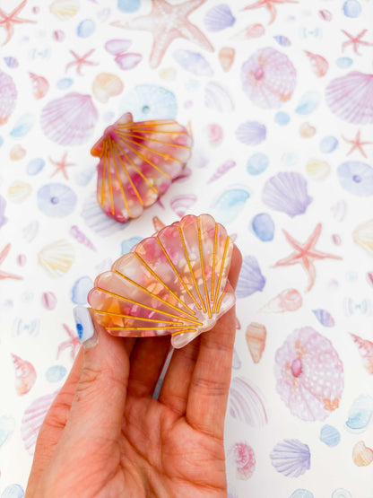 Small Pink and Orange Shell Claw Clip