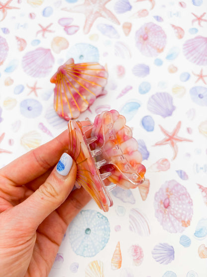 Small Pink and Orange Shell Claw Clip