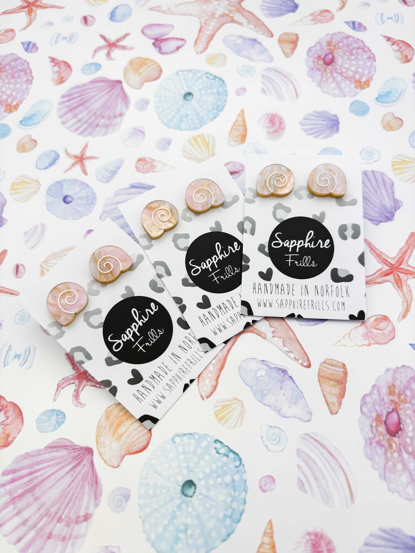 Small Sundial Beige Glitter Shell Studs