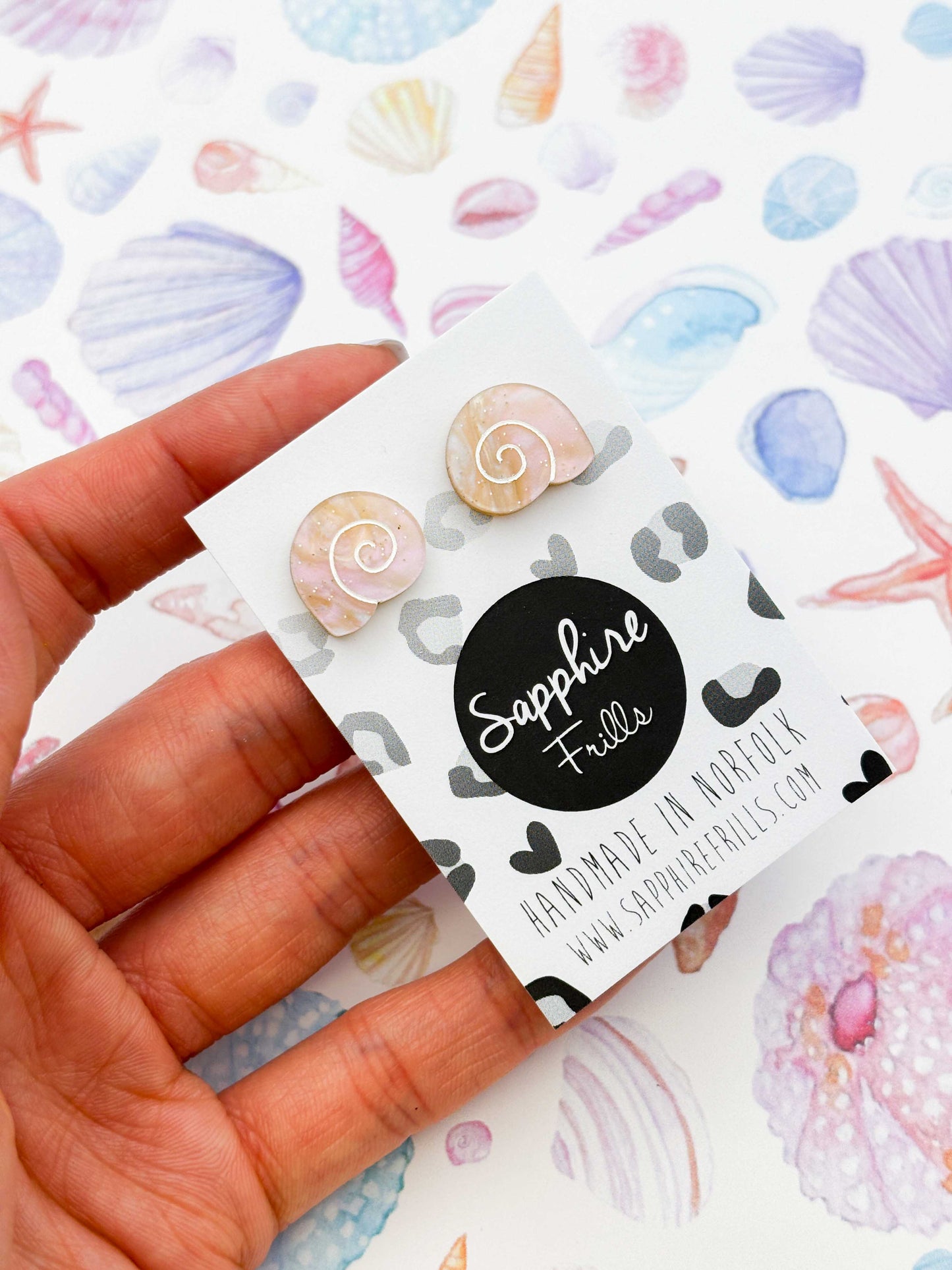 Small Sundial Beige Glitter Shell Studs