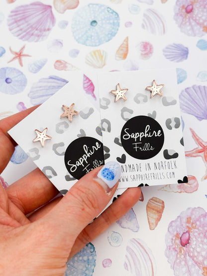 Mini Rose Gold Mirror Starfish Studs – Hypoallergenic Stainless Steel