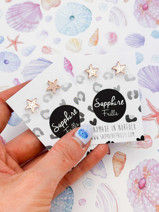 Mini Rose Gold Mirror Starfish Studs – Hypoallergenic Stainless Steel