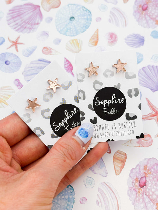 Mini Rose Gold Mirror Starfish Studs – Hypoallergenic Stainless Steel