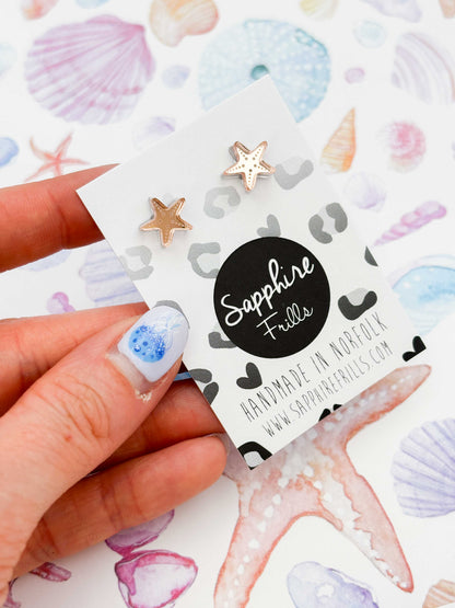 Mini Rose Gold Mirror Starfish Studs – Hypoallergenic Stainless Steel