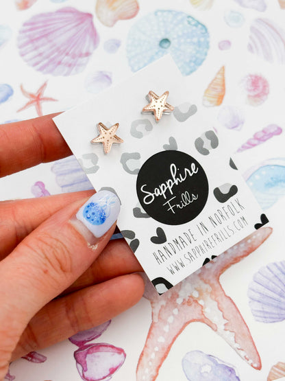 Mini Rose Gold Mirror Starfish Studs – Hypoallergenic Stainless Steel