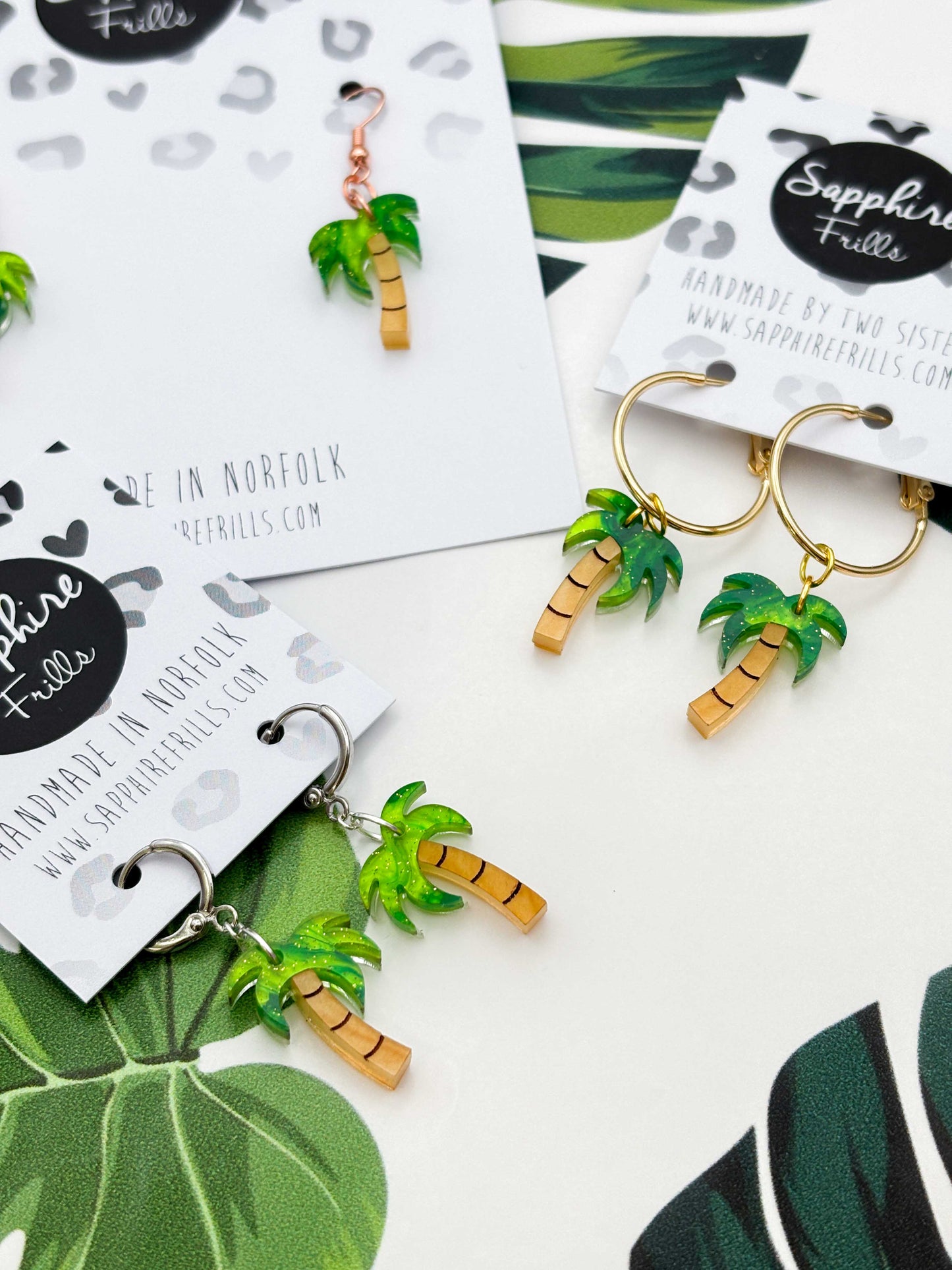 Small Palm Tree Dangle Earrings