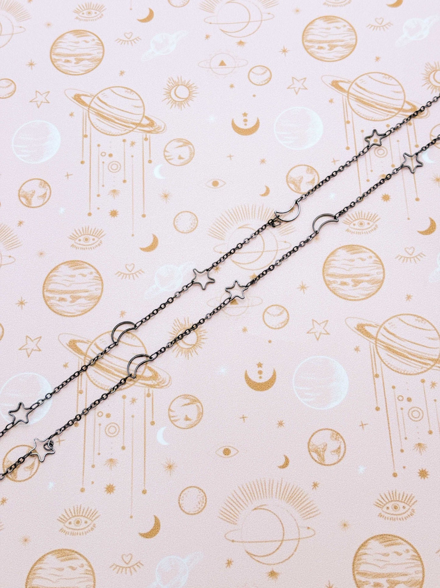 Gunmetal Moon and Stars Glasses Chain